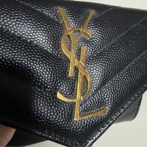 Saint Laurent CASSANDRE MATELASSÉ BLACK ENVELOPE WALLET GRAIN DE POUDRE LEATHER - Picture 4 of 12